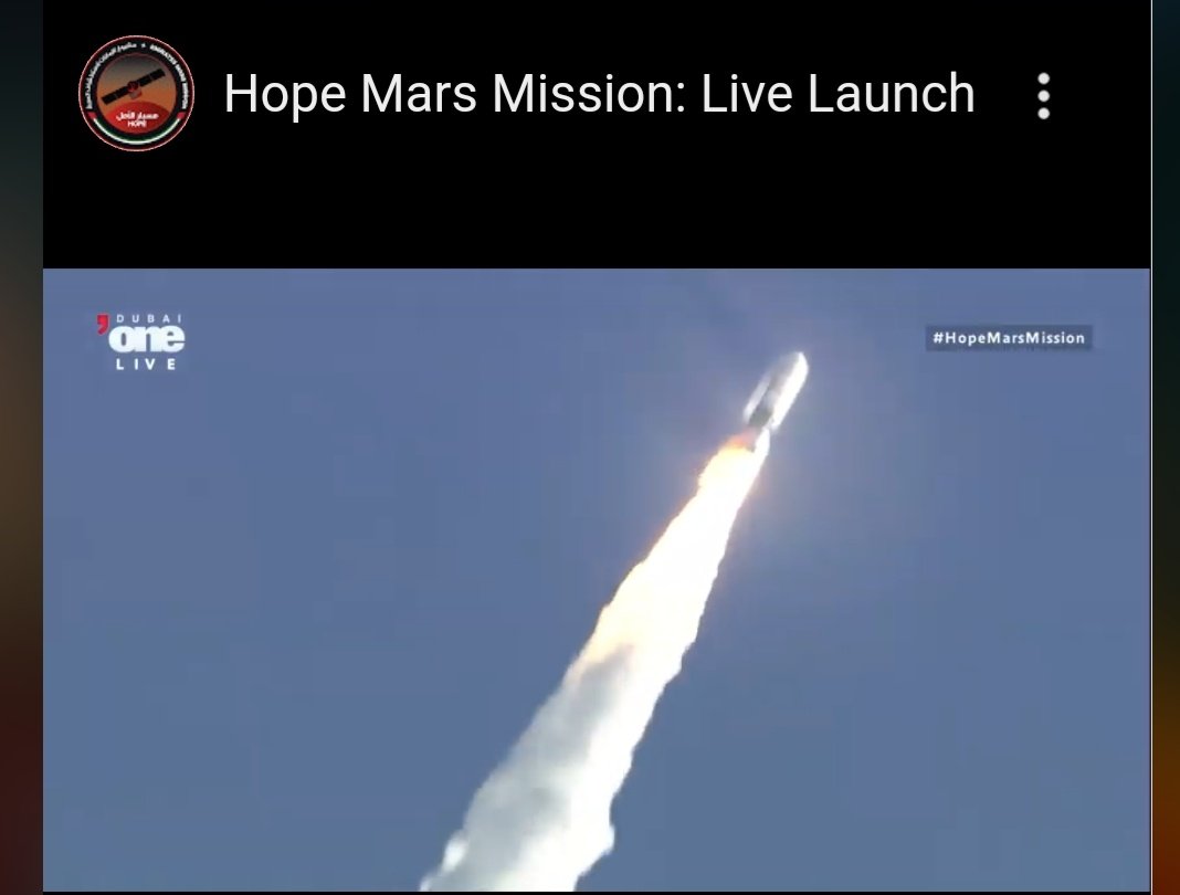 How amazing to share this moment. Arab world's first interplanetary mission to Mars. Lift-off successful, next stage to go. If all goes well, then it lands on Mars in seven months. #MarsHopeMission #UAE #Dubai