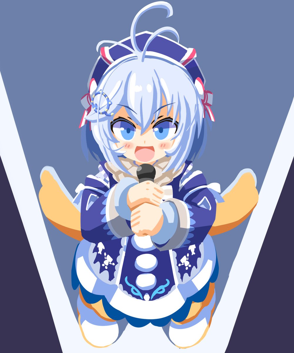 siro (dennou shoujo youtuber siro) 1girl solo microphone blue eyes holding holding microphone open mouth  illustration images