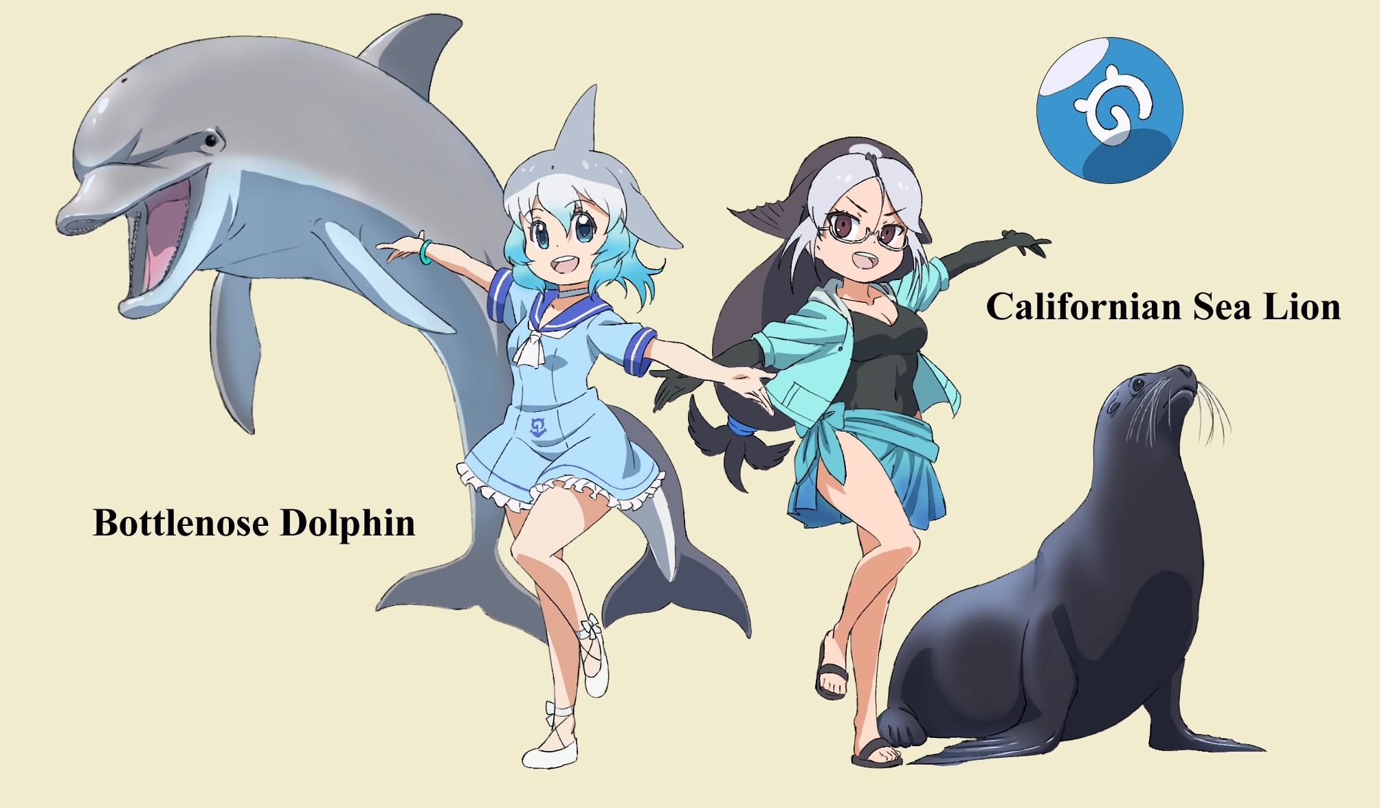 山口よしみ けものフレンズ２の３話より バンドウイルカとカリフォルニアアシカ 人間と関わってた記憶持ちという面白い背景のキャラでした 割と意味深な役どころだったのでもっと見たかった2人ですね けものフレンズ フレンズ化前と並べてみました