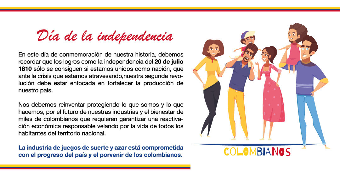Fecoljuegos's tweet photo. #DíaDeLaIndependencia Como nación debemos estar más unidos que nunca ante la situación que estamos atravesando por el bienestar del país y el futuro de los colombianos.
#CasinosBioseguros y #BingosBioseguros https://t.co/cIzidYv5nf