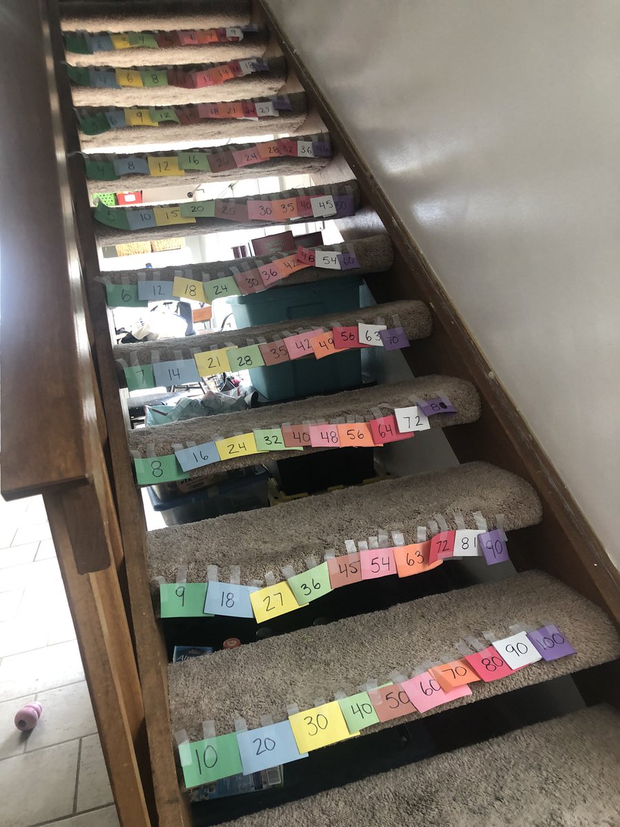 MLB_Kellam's tweet photo. My daughter and I exploring skip counting relationships with our homemade multiplication table. She enjoys skipping up and down the stairs while singing number rhymes. #Learningathome #kinestheticintelligence https://t.co/H8kr3ziigl