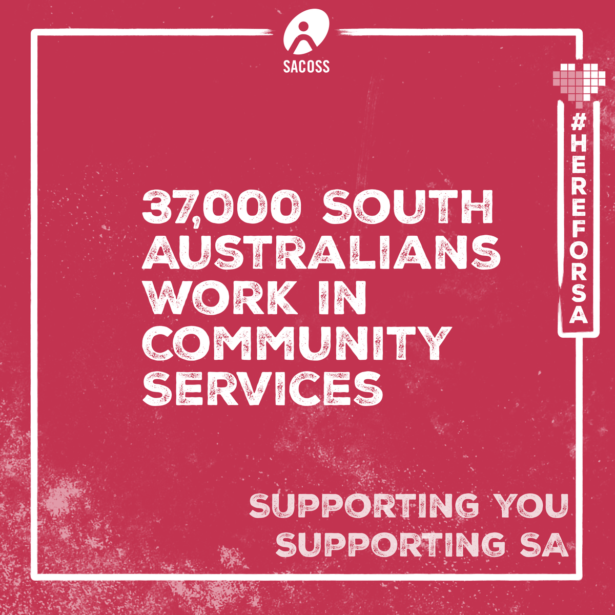 SACOSS's tweet image. Did you know 37,000 South Australians work in community services?  That’s 4% of our state’s workforce! 

We're launching a new campaign to recognise and promote our vital community sector - #HereForSA

Watch this space – and #SAyThanks to  community sector workers ❤️🙌 ❤️