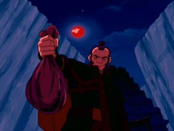 Tui was captured by Zhao, causing the spiritual equivalent of a lunar eclipse and removing the power of all waterbenders. General Iroh intervened and threatened Zhao that any harm inflicted on the spirit would be unleashed on him tenfold.