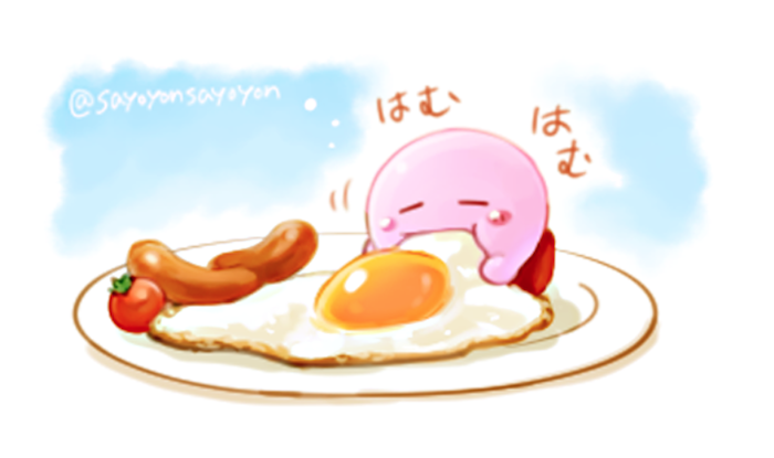 kirby food fried egg plate no humans tomato egg (food) blush stickers  illustration images