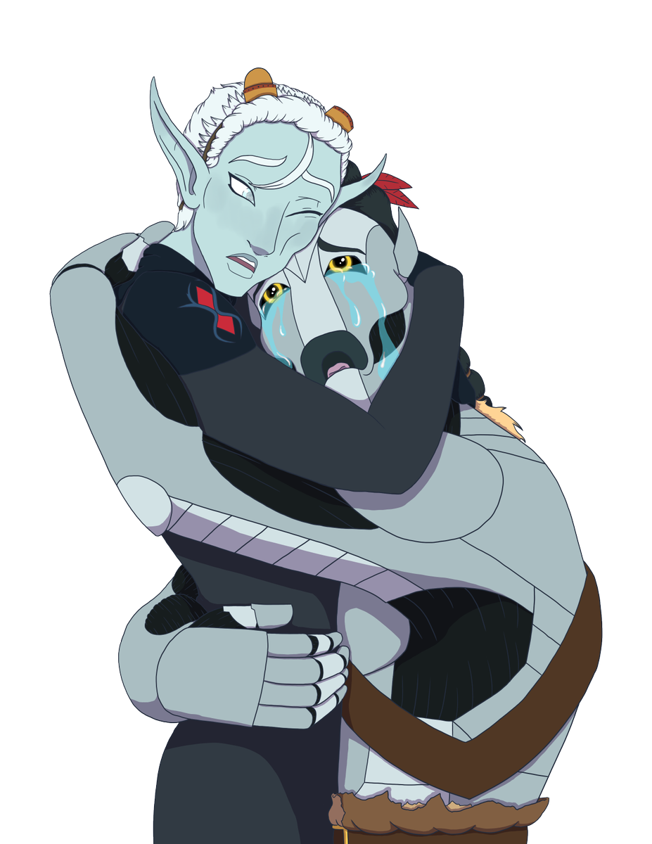 TheCatOnFireArt's tweet photo. My poor #dnd baby Bear being comforted by his dad after he fought his way out through the meanies who kidnapped him. A bittersweet moment in our campaign that really hurt my poor boy. #AllesTera2 https://t.co/MC4MEX3hJ8