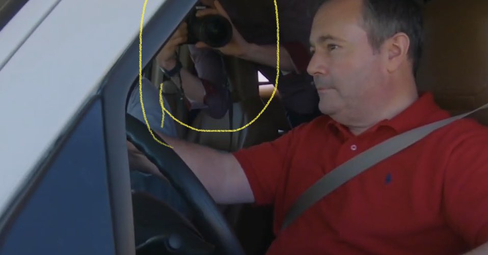 LukaszukAB's tweet photo. .⁦@jkenney⁩ even managed to get himself photographed from both sides simultaneously while pretend-driving his RV on the glamping tour. All Kenney had to do is make brrroom brrrroom sounds. That $170,000 Tour Manager was a busy fellow. #ableg #cdnpoli https://t.co/9IFV9NXyDv