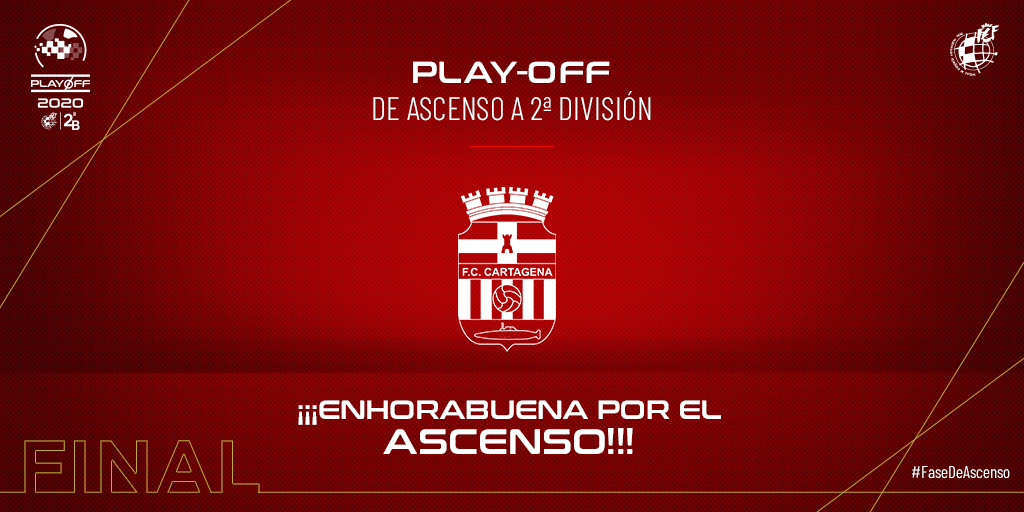 rfef's tweet photo. ⬆️¡¡EL EFESÉ ES NUEVO EQUIPO DE SEGUNDA DIVISIÓN!!⬆️

👏🏻¡Enhorabuena al @FCCartagena_efs y a toda su afición!👏🏻

#FaseDeAscenso https://t.co/zjh6VLSwo0