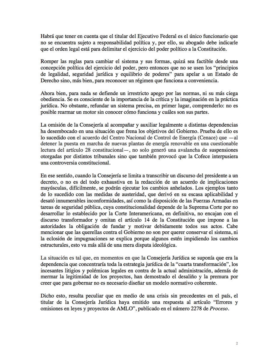 garza_onofre's tweet photo. Mi respuesta al Consejero Jurídico del Presidente, Julio Scherer (@JScherer_Ibarra), por el artículo "Las leyes de AMLO son impugnadas por cambiar al sistema", en el que alude a mi persona.

Lamentablemente, por criterios editoriales, no pudo publicarse en Revista @proceso https://t.co/yK2yyWm1ti