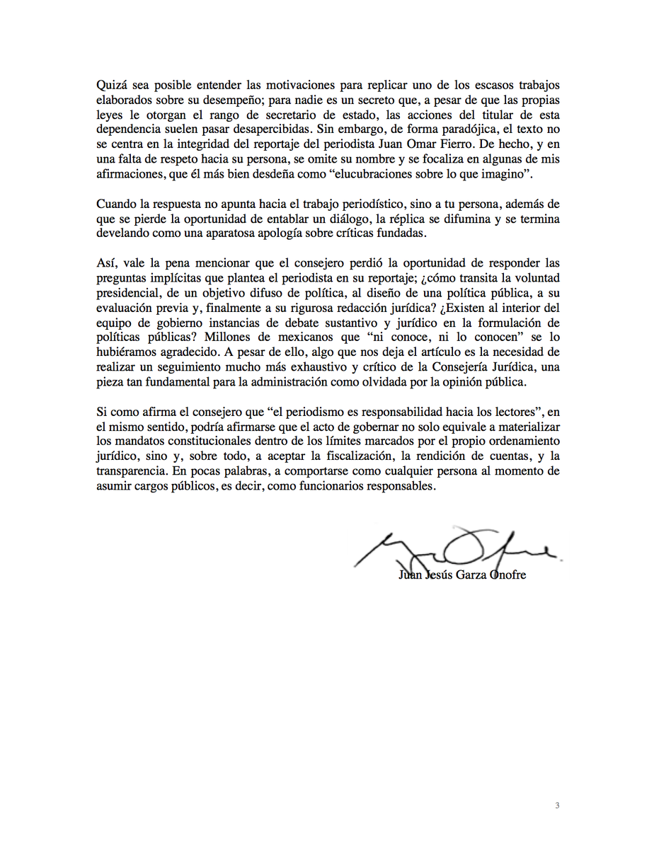 garza_onofre's tweet photo. Mi respuesta al Consejero Jurídico del Presidente, Julio Scherer (@JScherer_Ibarra), por el artículo "Las leyes de AMLO son impugnadas por cambiar al sistema", en el que alude a mi persona.

Lamentablemente, por criterios editoriales, no pudo publicarse en Revista @proceso https://t.co/yK2yyWm1ti