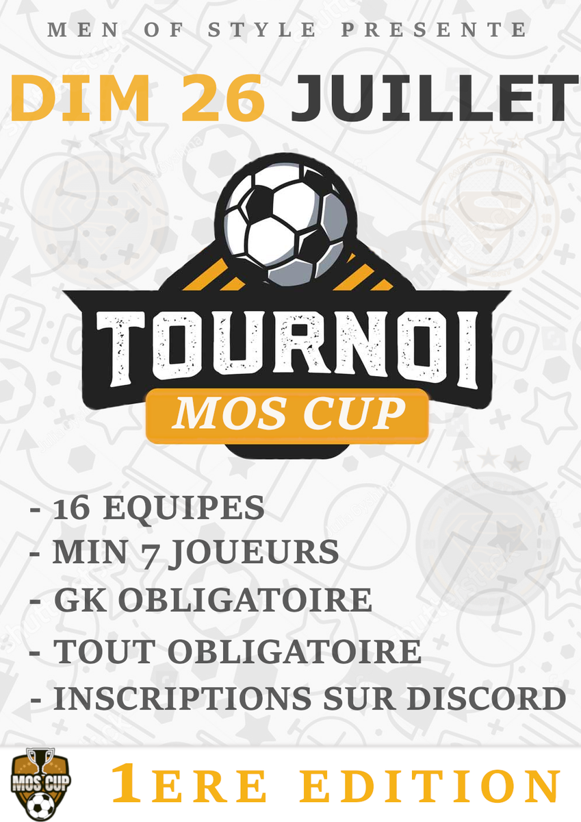 Bonjour a tous ! 

Le club des <a href="/MenOfStyle4/">Men Of Steal</a> a le plaisir de vous annoncer la MOS CUP !

Les inscriptions sont ouvertes !

Rdv sur le discord : discord.gg/2yKyRQD