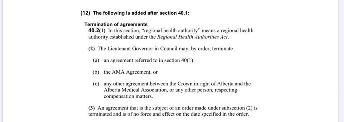 The legislation allowed Shandro to terminate  @Albertadoctors’ contract and bypass the constitutional right to binding arbitration. Section 40.2 From Bill 21: