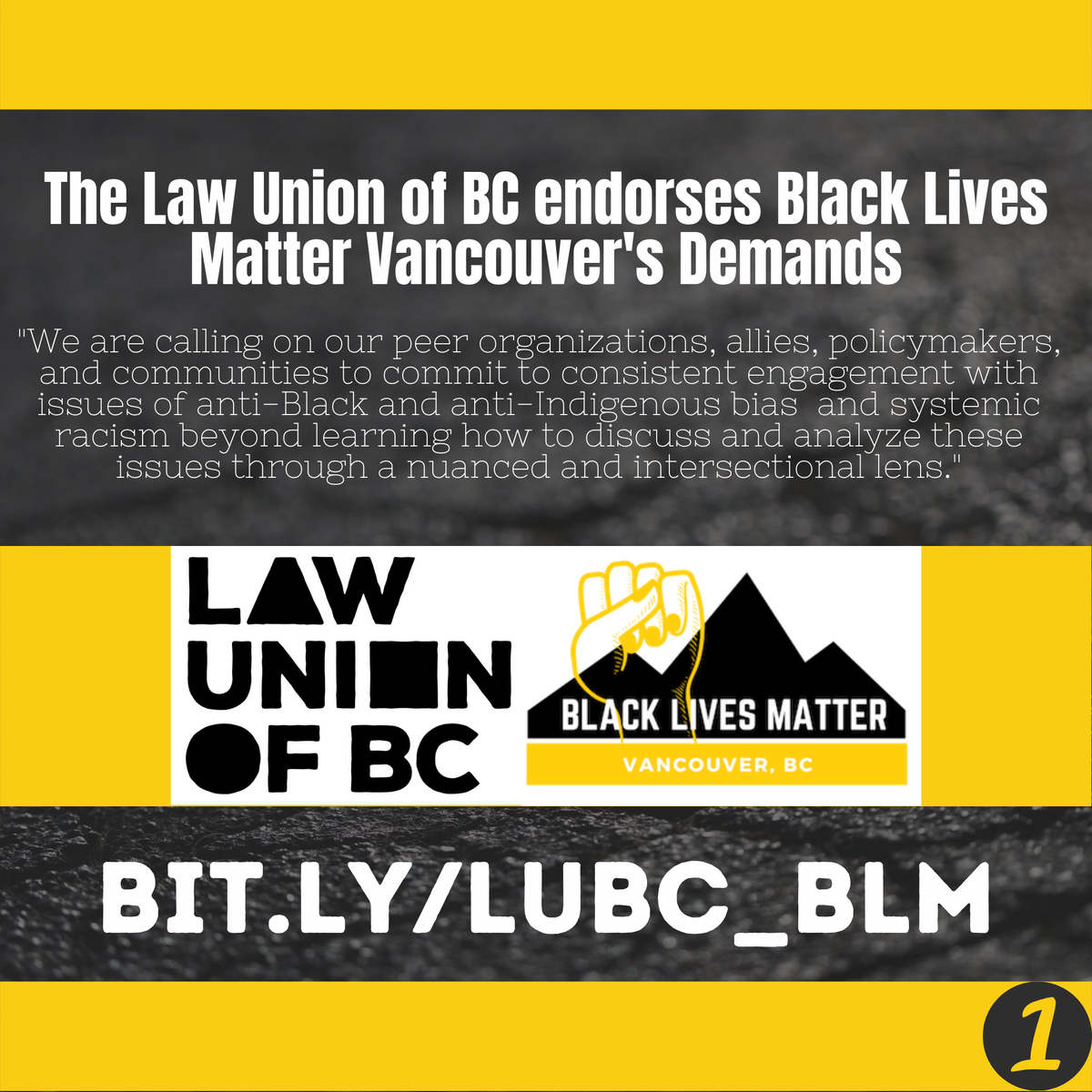 BCLawUnion's tweet photo. We are calling on our peer organizations, on municipal and provincial policymakers, and allies to take concrete action in support of the Black-led and Indigenous-led organizations in their communities. The Law Union of BC endorses Black Lives Matter Vancouver's demands. #BLM https://t.co/KGL991bxqb