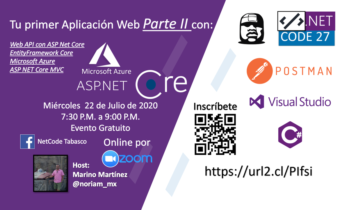 netcode27's tweet photo. Aprende a crear aplicaciones web Parte II Con ASP .Net Core MVC #netcode27 #netcore #aspnetmvc nos vemos este miércoles no falten!! https://t.co/oDmbXf3ALx