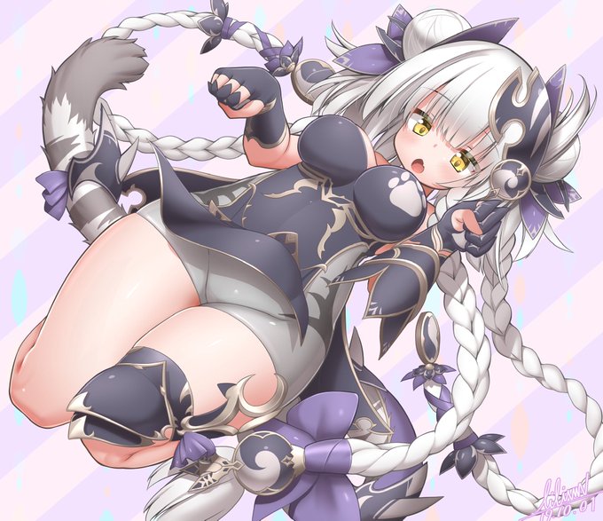 #女の子のイラストだけで興味を持ってくれる方へ届け
パズドラ闇属性ジト目白髪三つ編み虎娘の女の子描いてます🐯 