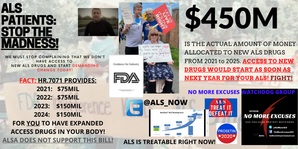 als_now's tweet photo. #ALS patients, call your LOCAL ALSA chapter and demand their support on HR.7071 and PPA. Otherwise, stop giving money! Why? These bills might literally SAVE YOUR LIFE in 2021! @alsassociation @alsagoldenwest @ALSAlabama #iamalsorg @ALSANorthernOH @ALSFlorida @alsncchapter @ALSAMA https://t.co/wicwh8PuZv