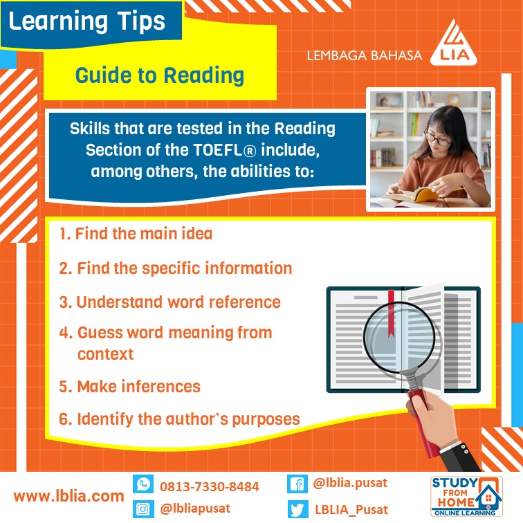 LBLIA_Pusat's tweet photo. What skills do you need to prepare for Reading section?
#LIAonlinelearning 
#LIAgoesonline 
#LIANiCE 
#kursusbahasainggrisonline 
#kursusbahasainggris
#flippedlearning
#kelaspersiapanTOEFL
#kursusTOEFL
#kursuspersiapanTOEFL
#kelasTOEFL
#tesTOEFL
#Toeflpreparationclass https://t.co/svPj8yw16g