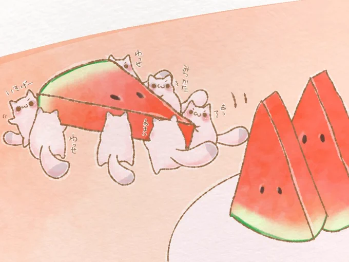 増えた結果…(@‾□‾@;)!!
#なそせいぶつ #イラスト
#なそたぬき #スイカ 