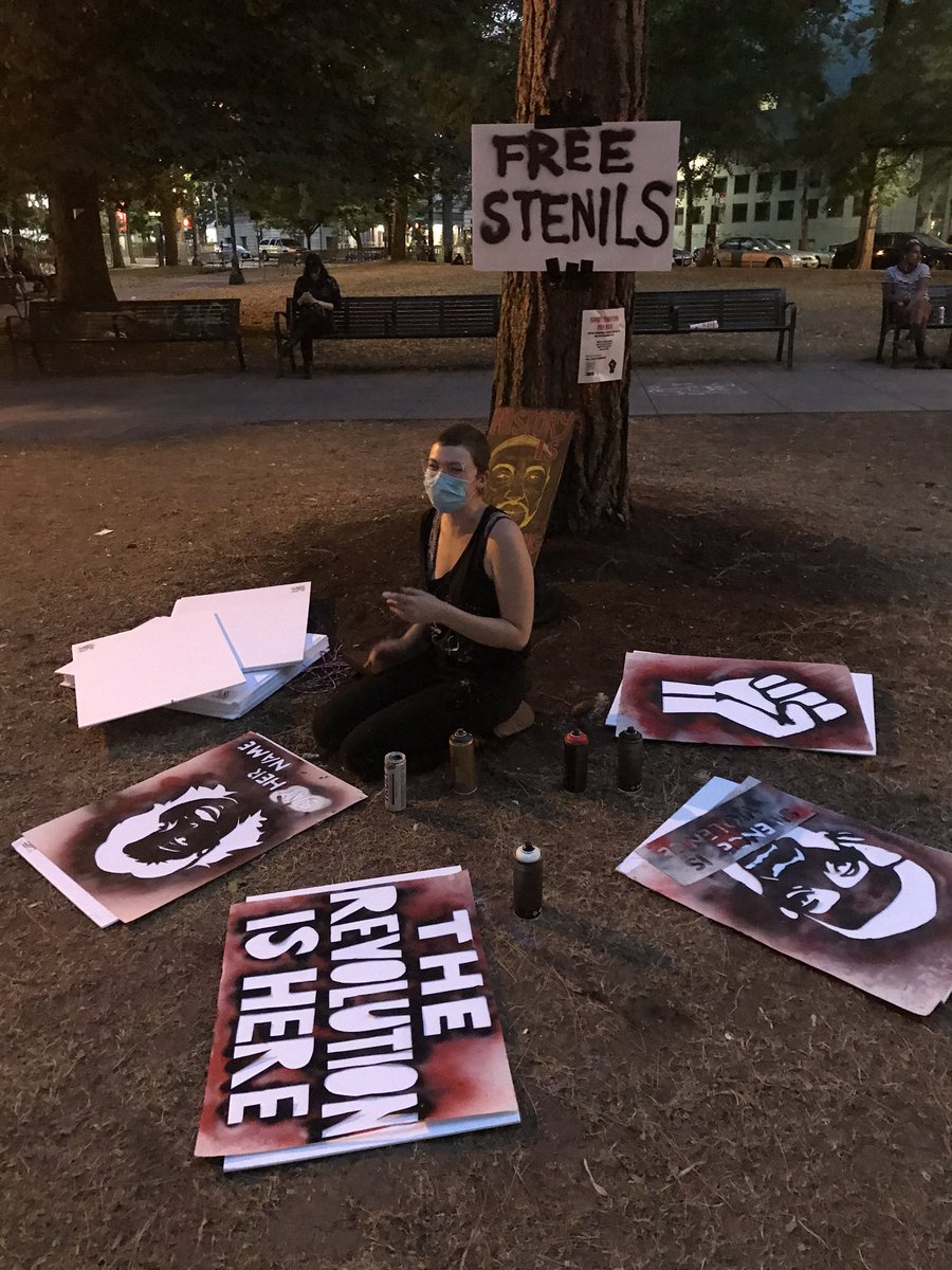 Amazingly generous stenciler making free stencils for the people: She said, “If you have a talent, you need to utilize it!” (Posted with permission)  #PDXprotests  #PortlandProtest  #BlackLivesMatter  