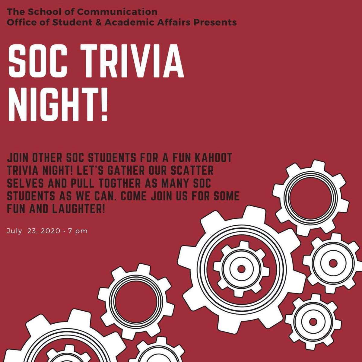 SOC_Ambassadors's tweet photo. Join us for Trivia Night this Thursday! Please RSVP using the following link if you plan to attend: https://t.co/YPou0G2fWP https://t.co/rgvscyGCnG