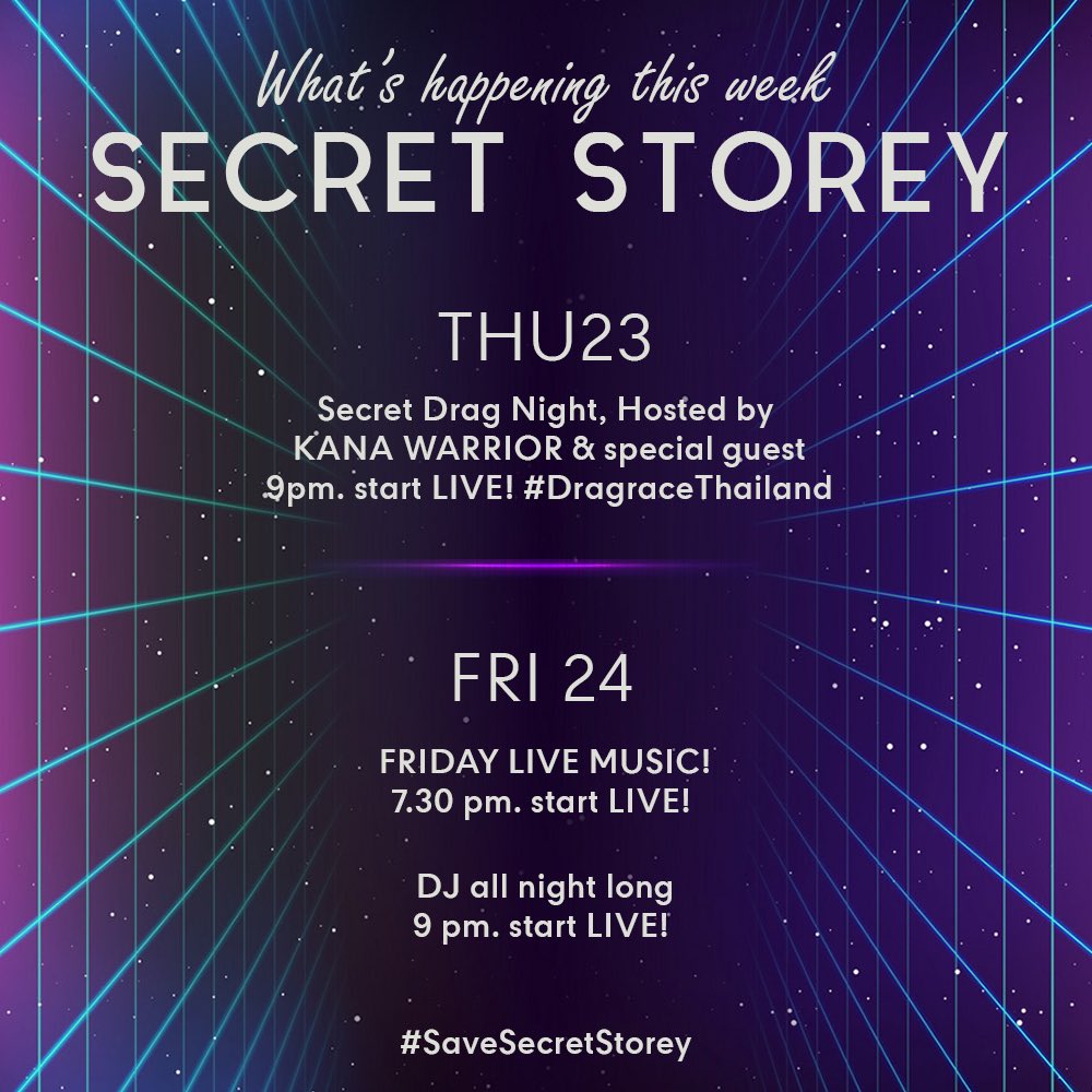 SecretStorey's tweet photo. What’s happening this week at #SecretStorey 🖤 ทางร้านได้เตรียมโชว์เด็ดๆเนื้อๆเน้นๆ เริ่มจาก #พฤหัสนัดดูdrag ของดี ทั้งร้อง ทั้งโชว์เริ่ดๆที่นี่แน่นอน 🍾 และวันศุกร์สุดสัปดาห์กับนักร้องประจำร้านและดีเจที่จะเปิดเพลงให้ฟังตลอดทั้งคืน
#dragracethailand #dragshow #secretbarbkk https://t.co/8rZ7avhUy4