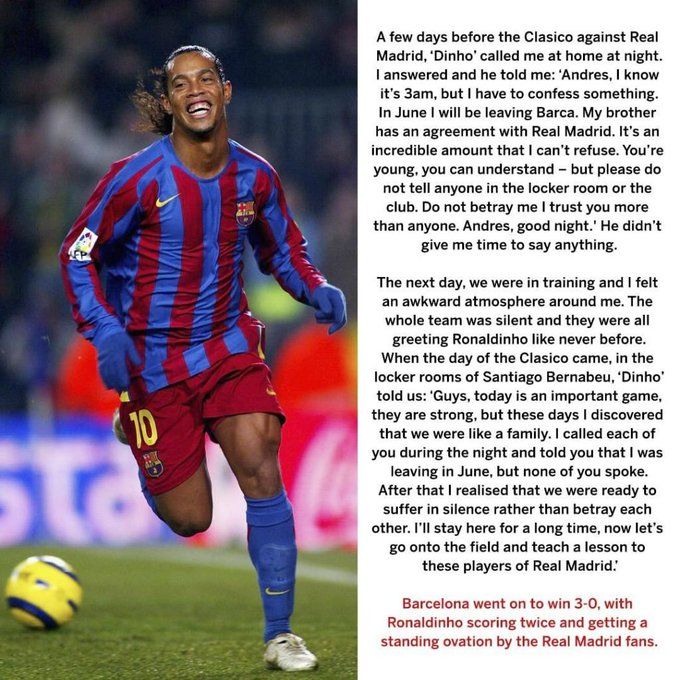 This story from Andres Iniesta about Ronaldinho will forever be legendary 🙌