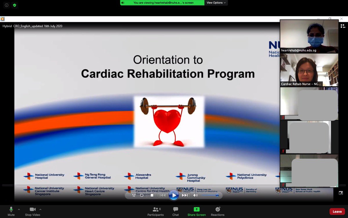 TJ_Yeo's tweet photo. Our #NUHCS Hybrid #CardiacRehab programme is now a reality! Inaugural Zoom session conducted w our pioneer batch of patients.
Huge thanks to my tireless team whose combined efforts made this possible. 💪🏻
#Telehealth #Telemedicine #HeartRehab https://t.co/4ijB16bPmG