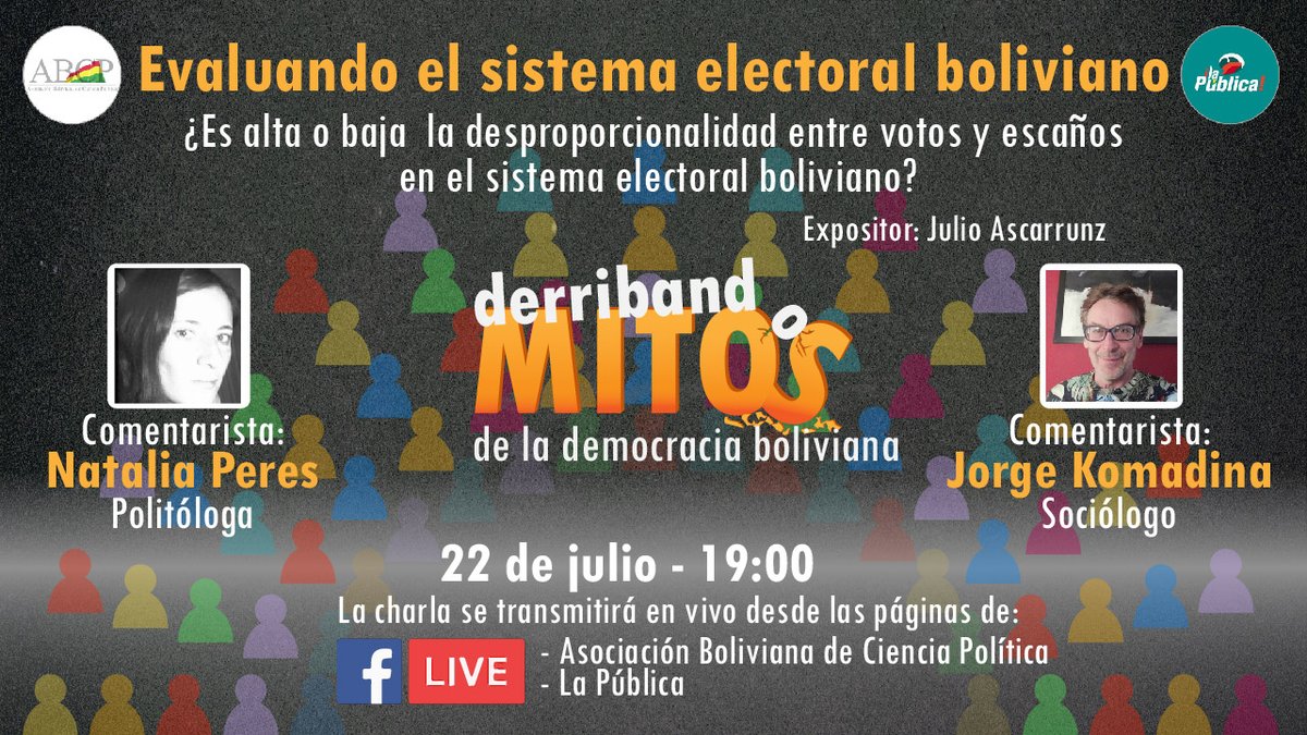 ¿Qué tendremos para ti esta semana?

📌 #BoliviaDebate
"¿Prohibido envejecer en Bolivia? Desafíos del sistema de pensiones".
📆 Martes 21 de julio, de 17:00 a 19:00

📌 #MitosDemocracia
"Evaluando el sistema electoral boliviano".
📆 Miércoles 22 de julio, de 19:00 a 21:00