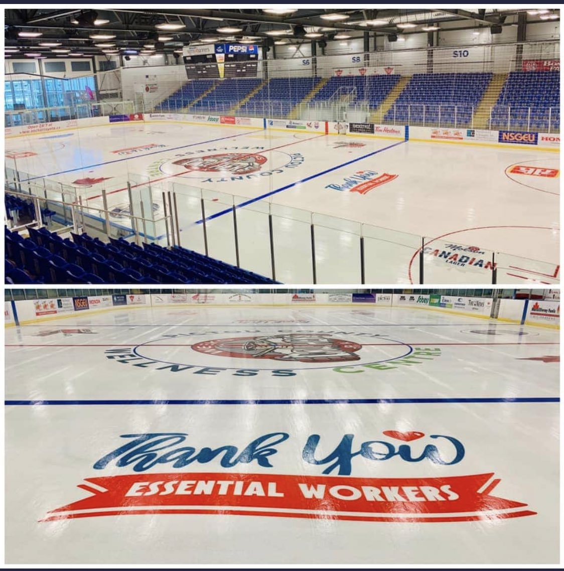 MattCrowell18's tweet photo. Awesome to see the @weekscrushers do this ! I’m looking forward to seeing how many arenas follow suit and do something to honour #firstresponders @THEMHL https://t.co/w7QqTsJEk1
