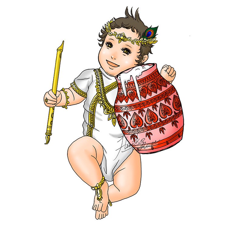ひみこローズ 占い絵師 さて この赤ちゃん インドの神様クリシュナをモチーフに描いているのですが ツボの白いドロドロなんだと思いますか 日本の文献ではわからなくて英語のを探し勉強しまくってしまいました T Co Fpax4yrdpc Twitter