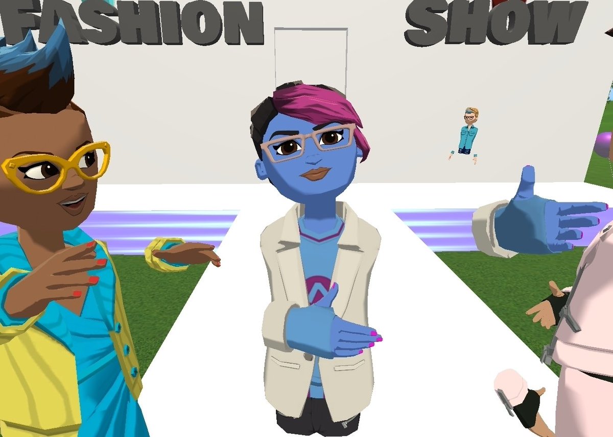 Quirkeley's tweet photo. .@iSiciliana in hyper blue @SpatialNetworkz avatar fashion show in @AltspaceVR π world by @whimwhams β¨πΈβ¨ @AndyFidel_ @paoplayz #getsocial #socialVR #altspacevr #quirkeley #virtualreality #highresolution https://t.co/Me7MFLNiMB