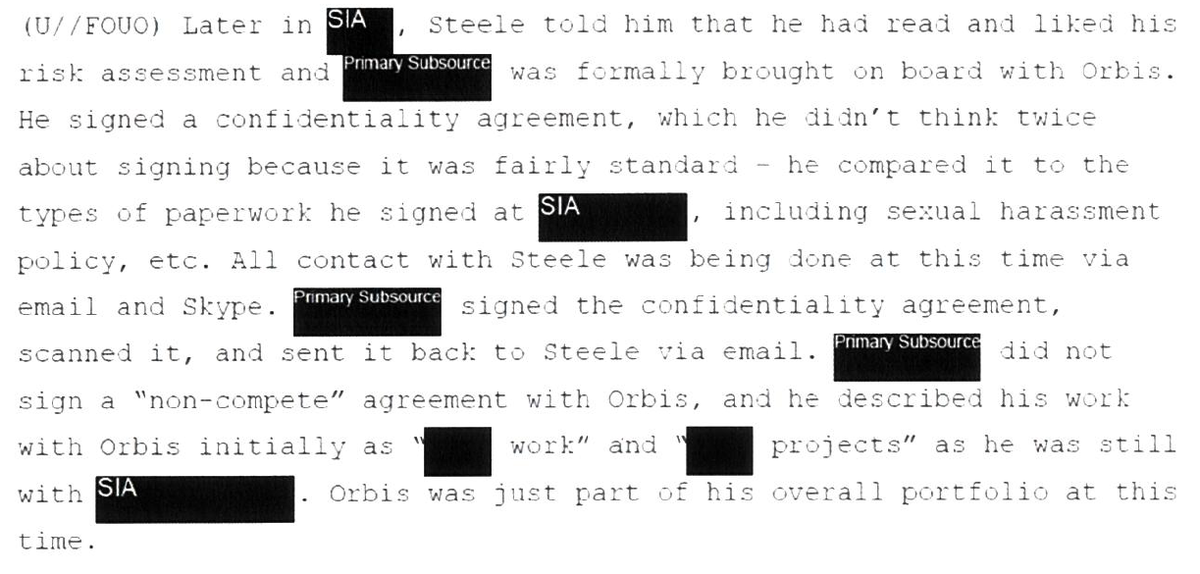 12/ then in 2009 or 2010, while Danchenko was still employed at Brookings (Fiona Hill, Clifford Gaddy), Steele "brought [him] on board" with Orbis. Danchenko initially did small jobs.