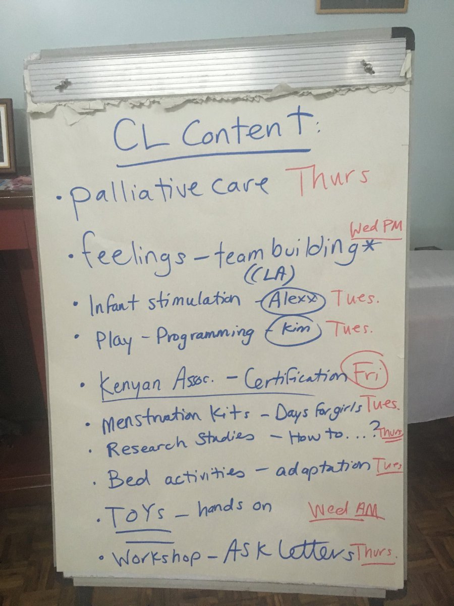 ChildLifeMorgan's tweet photo. We work HARD during our annual #childlife training and clinical supervision- this is an agenda for just 1 week in 2017 - Iβm there for 3-4 weeks! @sallytestcentre @MTRHofficial #teamwork #ccls #pediatrics #kenya - check it out @AssocChildLife π°πͺ πΆπ½ https://t.co/4Wbq91jSUt