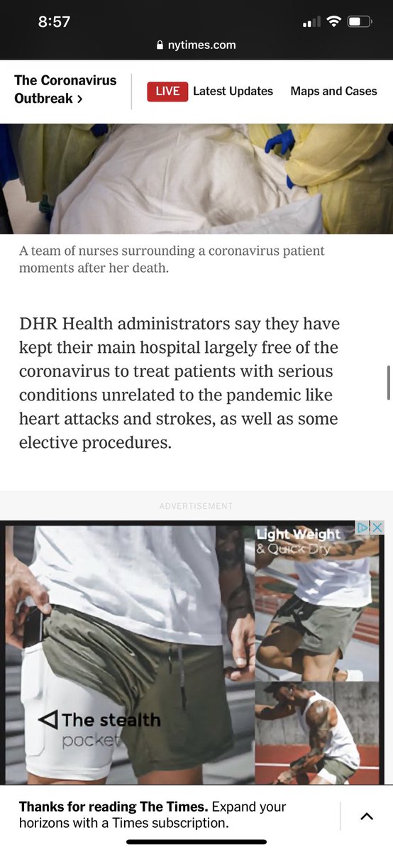  @nytimes covered DHR in an article today and here they talk about what my contact told me, the main hospital has been “kept largely free of the coronavirus to treat patients unrelated to the pandemic....as well as some elected procedures”