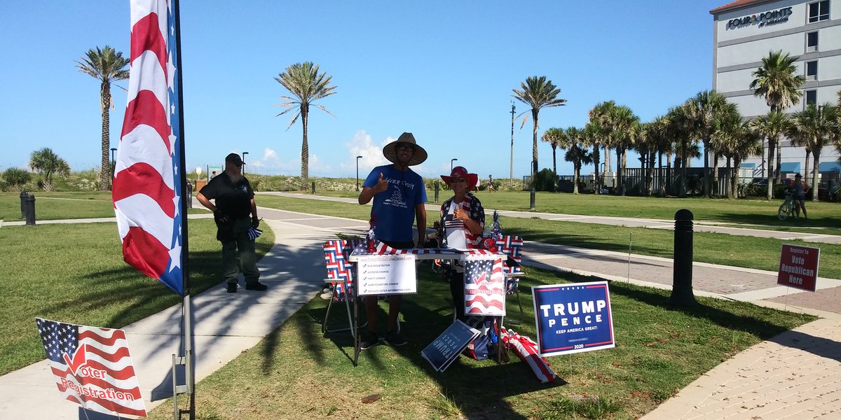 LauraCDuval's tweet photo. There where hundreds of people at today's Back the Blue Rally at Jacksonville Beach. My Co Field 
Organizer Donovan Bradley worked the outside and I worked the inside and we got six voter registrations! #LeadRight #CAT5Cavalry #TurnDuvalRed #BackTheBlue https://t.co/bAWTVnD8nr