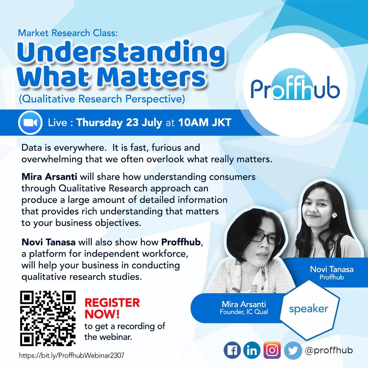 proffhub's tweet photo. Register now to join our class about Market Research
Live: 23 July 2020 at 10 AM 
Speaker: Mira Arsanti Founder of IC Qual 
Free to register, visit: https://t.co/9HlX6fQ93u or you can scan the barcode 
#proffhub #webinar #marketresearch #webinarclass #23july #onlinezoom #zoomweb https://t.co/W13aG0ObRF