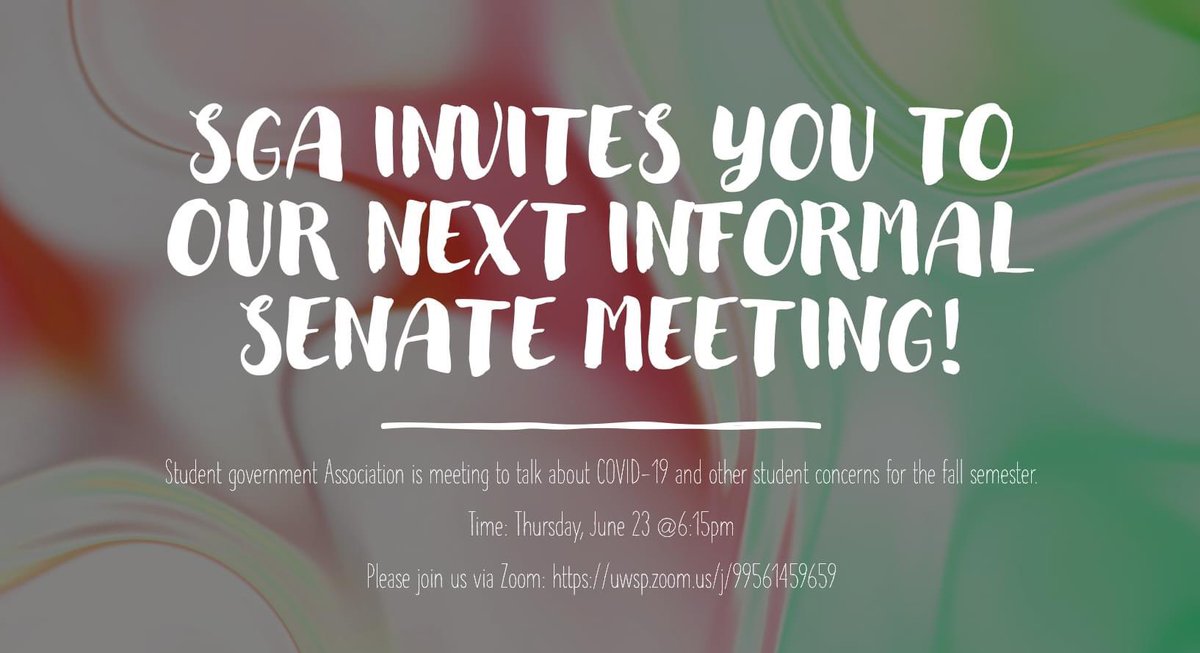 Come check in at our next senate meeting to discuss concerns about returning to school in the fall. We hope to see you there!