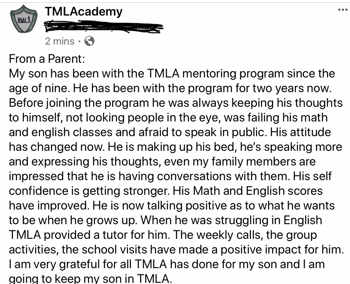 TMLAcademy's tweet photo. This is from one of our parents. #PositiveMentoringMatters #PositiveMentoringWorks #WeAreTMLA @MENTORnational @MBK_Durham @MBK_Alliance https://t.co/1cFgx12K9g