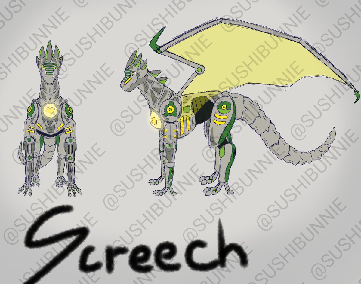 SushiTheBunnie's tweet photo. This is Screech! She's from my UnderTale AU called UnderTech! Shes a Robotic dragon built by the Sans of this Universe and she is powered by the Soul of Justice! She vows to protect the monsters of the Underground from any threat.
#undertale #undertaleau #undertaleaus #undertech https://t.co/UUv5l14aA9