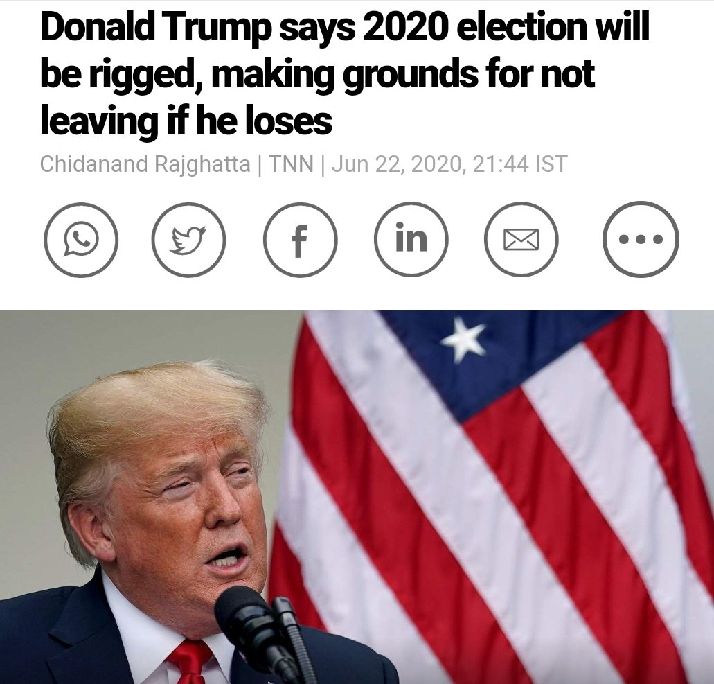 BradleyTim's tweet image. You can tell that he's laying the foundation for not accepting losing this fall.  All of his lines are being repeated by surrogates / FOX news right now. Mail-in voting is rigged, the "deep state" has it in for him, non-registered people at the polls. You watch. Trump #WILLNOTGO