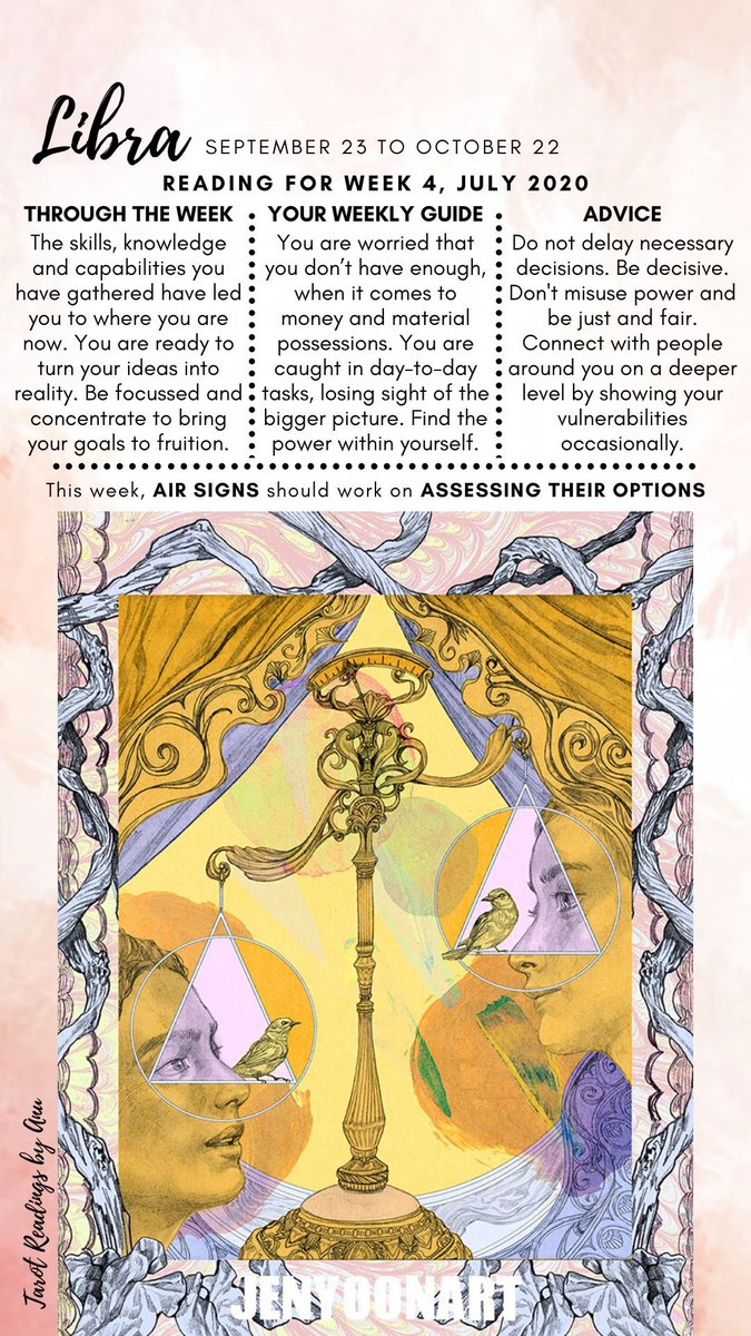 Arcananu's tweet photo. Weekly #TarotReading for #ZodiacSigns for Week 4 July 2020 (i.e. Week of July 20 to July 26). 

This one is for #Libra https://t.co/y5pI12ICgh