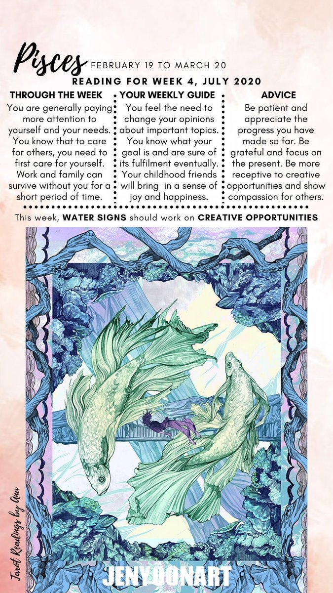 Arcananu's tweet photo. Weekly #TarotReading for #ZodiacSigns for Week 4 July 2020 (i.e. Week of July 20 to July 26). 

This one is for #Pisces https://t.co/m2spOTJ0mN