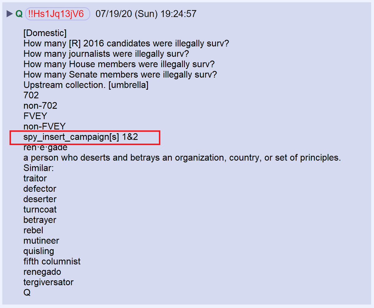 17) I don& #39;t know if Q& #39;s claim about Manafort and Page being plants was intended as disinformation.As of today, Q is still suggesting that spies were inserted into Donald Trump& #39;s 2016 campaign.