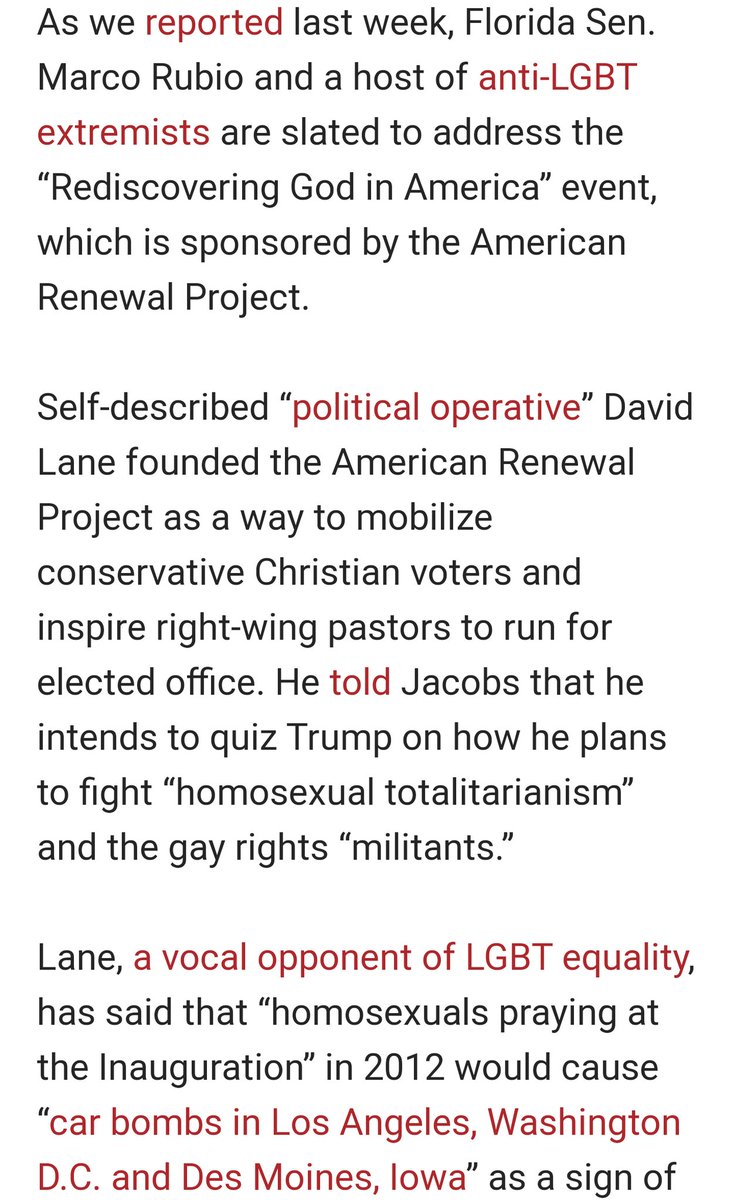 Prior to the ARP event in Orlando, Lane indicated he planned "to quiz Trump on how he plans to fight 'homosexual totalitarianism' and the gay rights 'militants'."Notice a similarity between Lane's language & Bill Barr's repeated use of the phrase "militant secularists"? /8