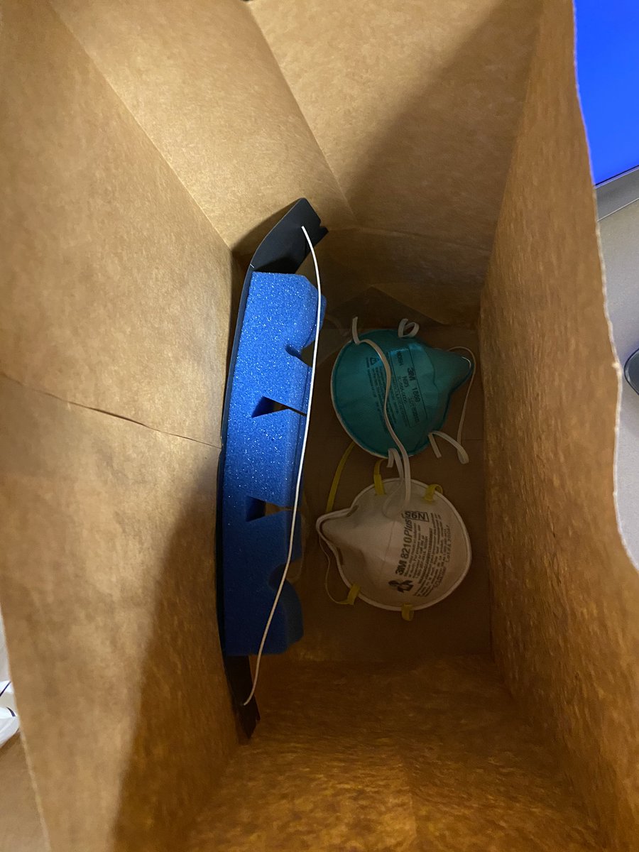 jeffrop73's tweet image. I’m a physician, covering 10 hospitals in the TC metro. These brown paper bags of PPE are ubiquitous: we re-use N95s and face shields. Fine for now, but as the need for PPE in schools and workplaces grows- as do #s of sick - the lack of a nationalized supply chain is infuriating