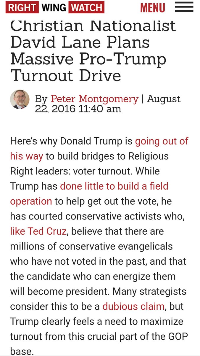 Less than 2 weeks after meeting with Trump in Orlando, Lane's ARP raised "nearly $10M to conduct a church-based voter registration and GOTV drive in six target states"!FL, OH, PA, VA, NC & IA /9