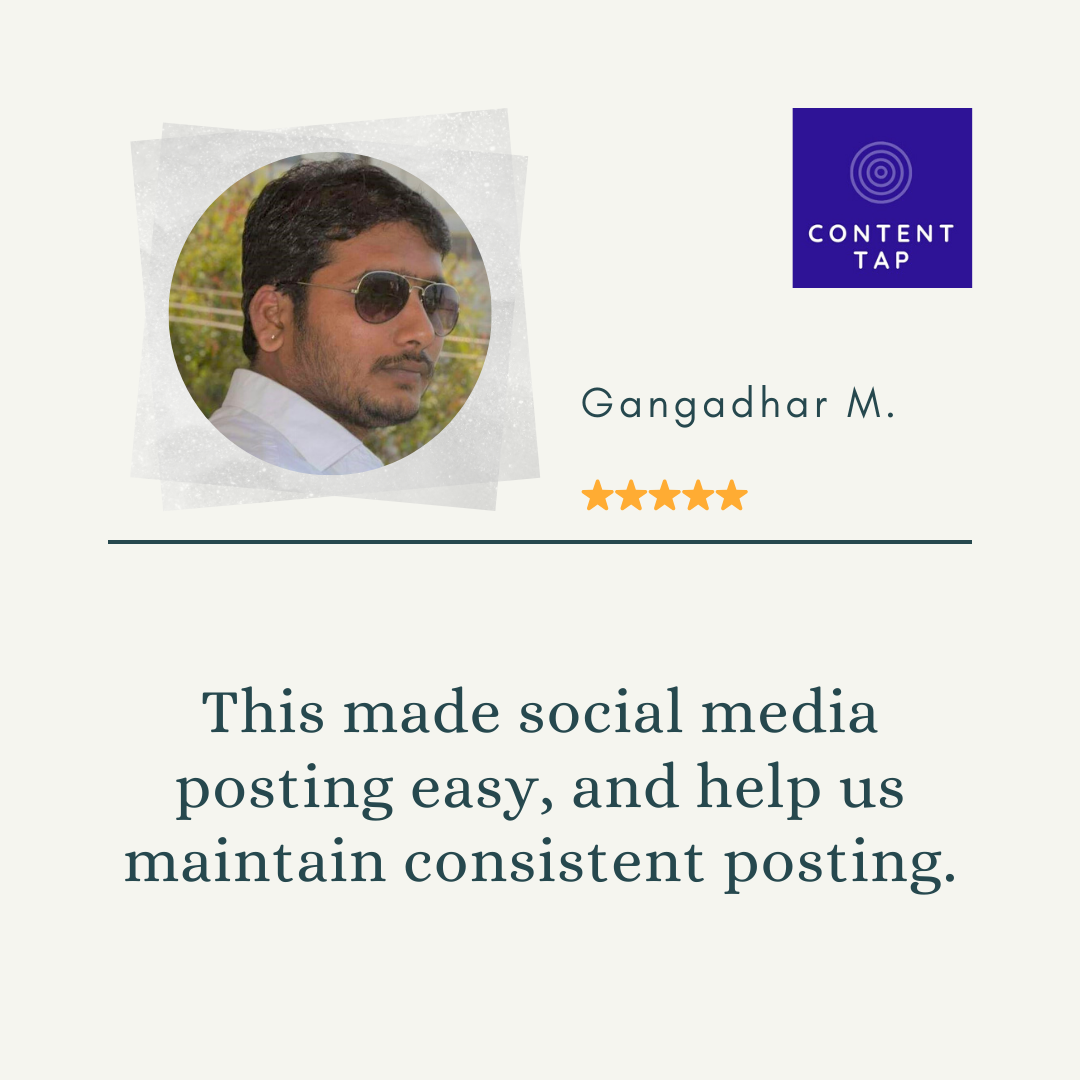 lotusmediaindia's tweet photo. Here's what Gangadhar M had to say about our 365-Days Social Media Content Calendar.
โ
You can grab your own copy of the 365-Days Social Media Content Calendar using the link in the bio.
#ContentTap #socialmediacontent #contentmarketing #ContentCalender #ContentCreation https://t.co/yWtm5oSKSE