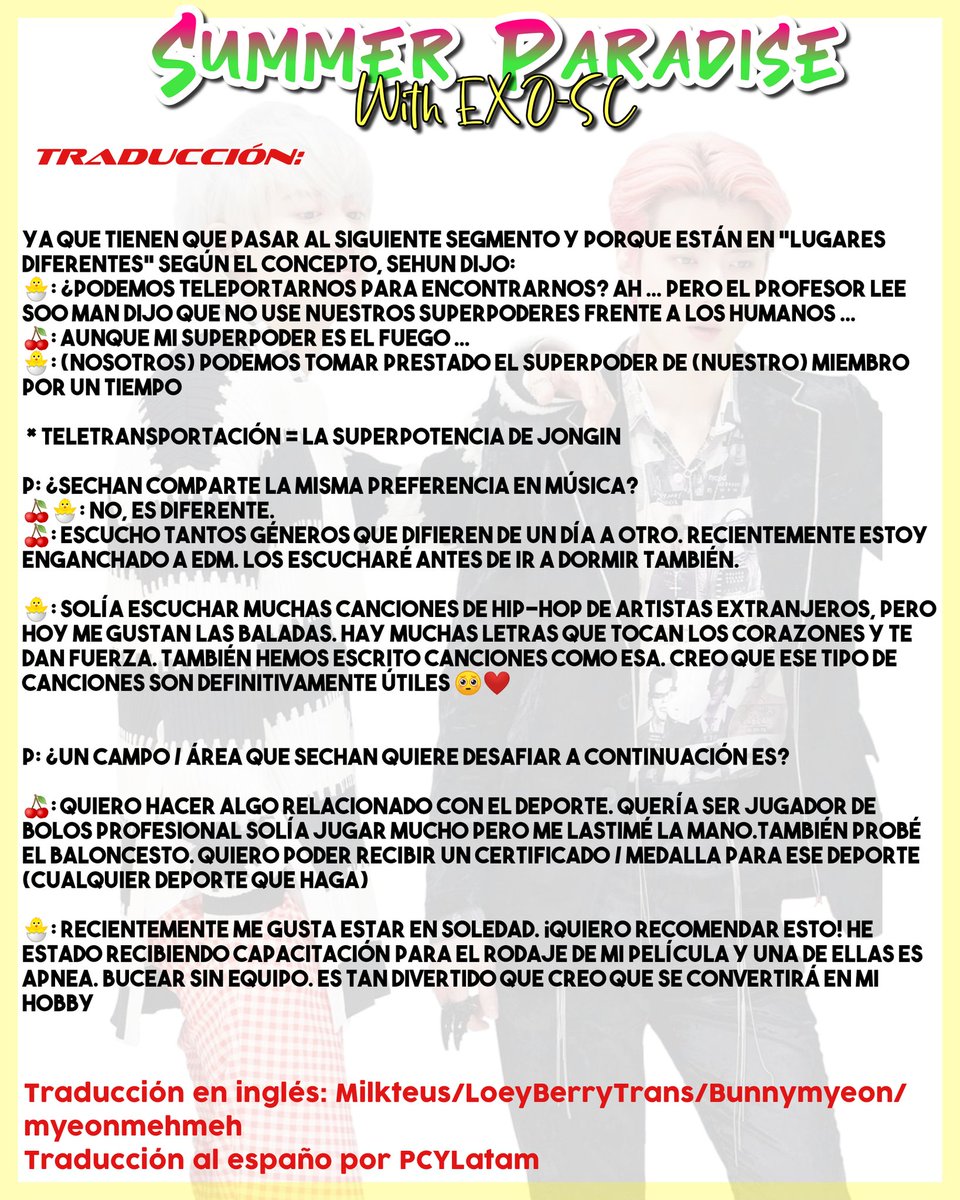 PCYLatam's tweet photo. [TRADUCCIÓN] {200720}

#EXO_SC en el Fanmeeting 'Summer Paradise' de Vlive. 

Traducción en inglés: Milkteus/LoeyBerryTrans/Bunnymyeon/ 
myeonmehmeh
Subido y traducido por Park Chanyeol 찬열 Latinoamérica
[~LChan🌸]

#EXOSCSummerParadise
#세훈찬열과_함께라면_어디든_파라다이스 https://t.co/J9bOoEx6c5