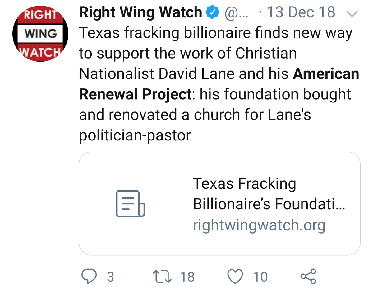 That said, beyond AFA, additional funders of ARP have been identified in various pieces over the years.Dan and Farris Wilks attended the Pastor and Pews event in Iowa in 2013 led by Lane, and Dan had since donated at least $1.9M for Pastors & Pews events. /18