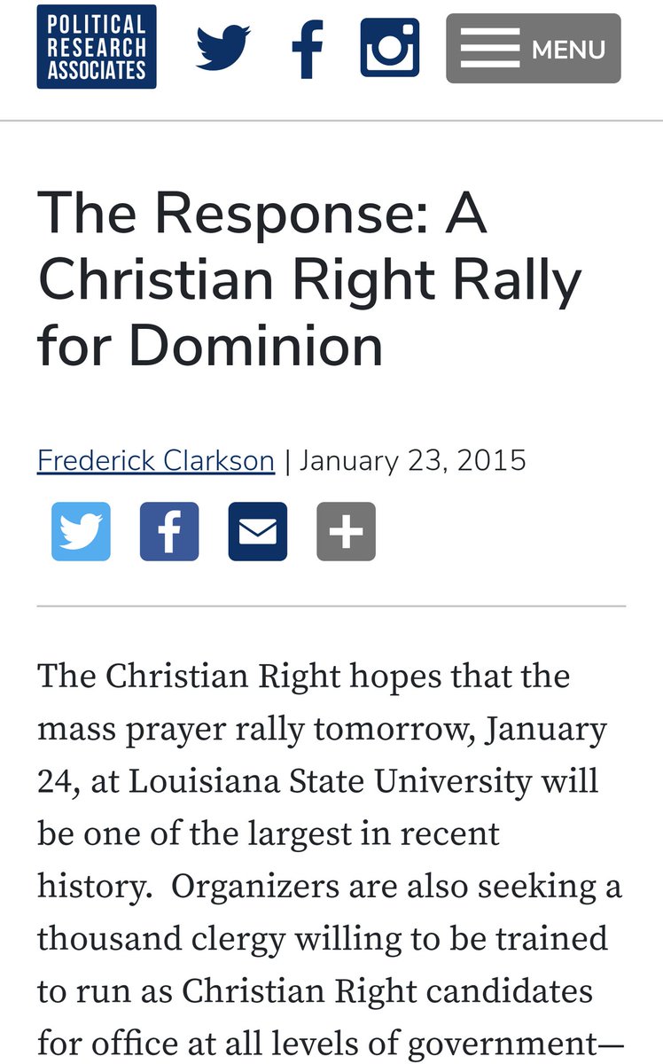 ARP & UiP are led by Christian Dominionists, but technically it should be known that Lane's 2011 The Response event was "largely organized by top leaders of the New Apostolic Reformation (NAR), a movement that has evolved from historic Pentecostal and Charismatic evangelism." /25