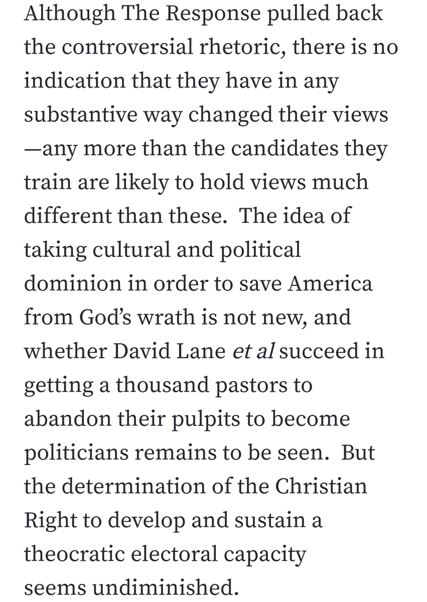 "[Lane's] Pastor Policy Briefings are all-expense-paid events for clergy and their spouses, intended to ground conservative clergy in the dominionist worldview of the organizers, and to showcase candidates who are likely to appeal to the Christian Right."Pastors are targets./27